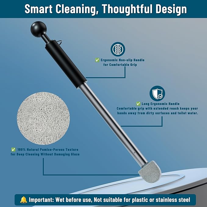 Pumice Stone for Toilet Cleaning,16.14In Extra Long Handle Toilet Pumice Stone Toilet Bowl Cleaner Brush Toilet Scrubber for Toilets Bathtubs Grills Sinks(Black)-Ruum Studio Home