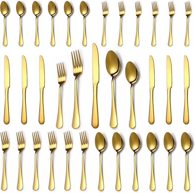 Lazycorner 30 Pcs Gold Silverware Set for 6, Food Grade Stainless Steel Flatware Set Include Fork/Knife/Spoon, Mirror Polished Eating Utensils Sets, Reusable Silverwear Cutlery Set, Dishwasher Safe-Ruum Studio Home