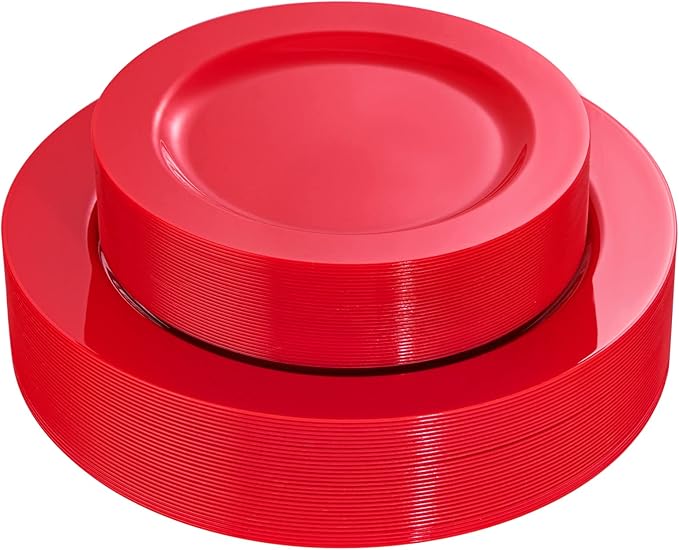 FLOWERCAT 60PCS Red Plastic Plates - Heavy Duty Red Plates Disposable for Party - Include 30PCS 10.25inch and 30PCS 7.5inch for 30 guests Party & Christmas & New Year-Ruum Studio Home