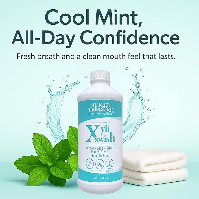 Xyli Swish - All Natural Formulated Nano Silver, Xylitol & Aloe Mouthwash - Alcohol and Fluoride Free - Oral Rinse to Fight Bad Breath & Dry Mouth - Peppermint Flavor - 16oz.-Ruum Studio Home