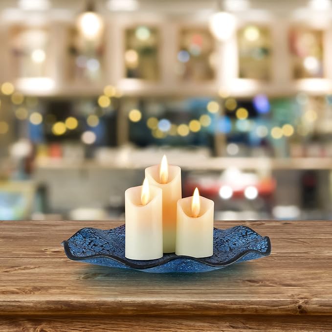 MDLUU Mosaic Centerpiece Tray, 12" Decorative Glass Plate, Home Decor Glass Bowl for Dining Room Table, Coffee Table, Gift (Turquoise)-Ruum Studio Home