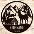 Personalized Deer Forest Name metal Signs,Custom Shed Metal Wall Decor,Black Deer Metal Wall Art Decor,Deer Home Metal Signs Plaques,Outdoor wall Decorative Signage (Style B)-Ruum Studio Home