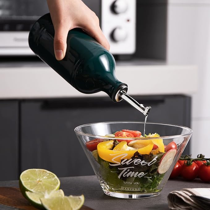 Sweejar Ceramic Olive Oil Dispenser Bottle, Opaque Oil Cruet Protects Oil, Suitable for Storage, Vinegar, Coffee Syrups & Other Liquids, 15.5 Fl Oz (Jade)-Ruum Studio Home