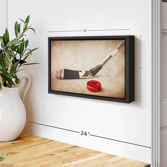 Elephant Stock Vintage Ice Hockey Wall Art - Horizontal Framed Canvas - 1-Piece Hallway Wall Decor - Photography Sports Canvas Print - Brown and Beige Decor for Wall - 13" X 9"-Ruum Studio Home