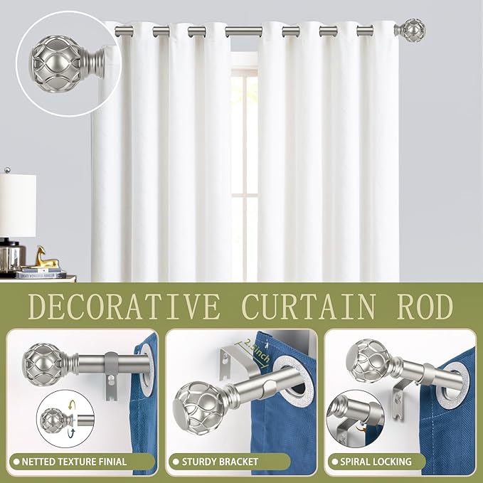 Silver Adjustable Curtain Rods for Windows:18-45 Inch Farmhouse Heavy Duty Curtain Rod for Bedroom Living Room,Boho Decorative Rustic Drapery Rods with Vintage Coastal Finial,Antique Silver-Ruum Studio Home