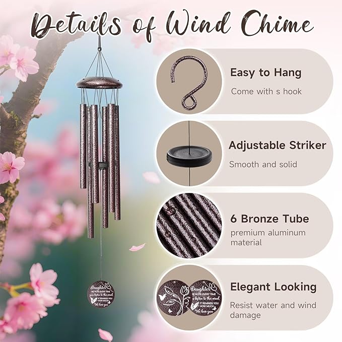 Gifts for Daughter, 25''Wind Chimes, Birthday Gifts for Daughter Adult,Unique Gift for Grown Daughters,Thanksgiving,Christmas Day Gift Ideas for Love Rreminder.-Ruum Studio Home