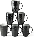 AmorArc Large Coffee Mugs Set of 6, 20oz Ceramic Tall Coffee Mugs Set with Textured Geometric Patterns for Latte/Tea/Beer/Hot Cocoa, Dishwasher & Microwave Safe, Black-Ruum Studio Home