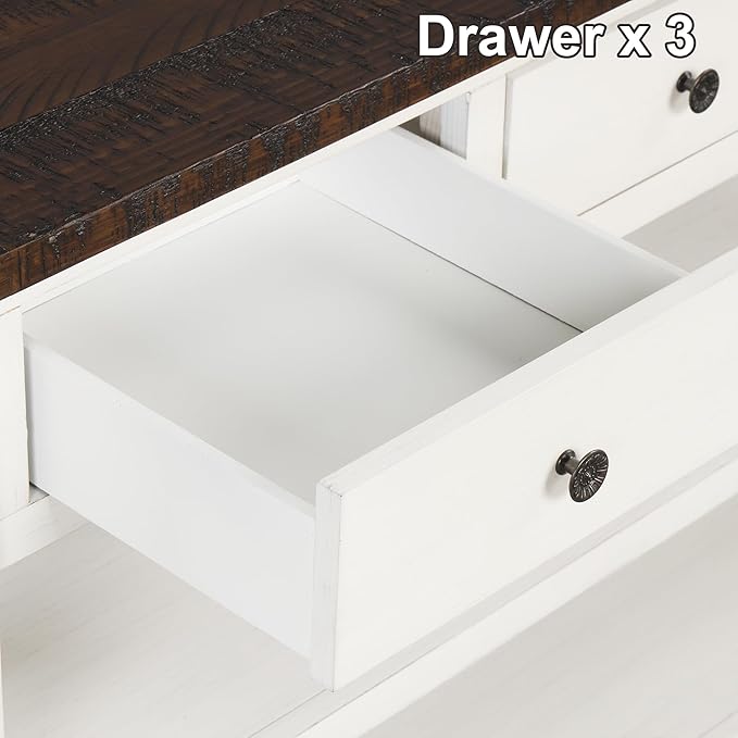 Farmhouse Wood Entryway Console Table 48-Inch Modern Sofa Entry Table with Drawers and Storage Shelves for Entrance Living Room (Antique White)-Ruum Studio Home