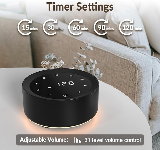 White Noise Sound Machine Alarm Clock 7 Colors Night Light Sound Machine for Adult/Baby 20 Soothing Sounds 31 Level Volume 6 Level Screen Brightness 5 Timer Set Memory Function Touch Control-Ruum Studio Home