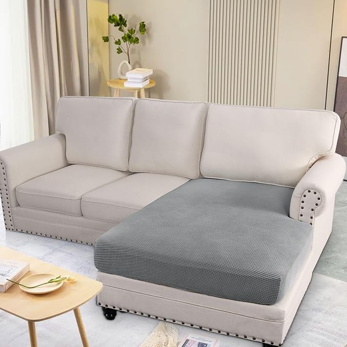 H.VERSAILTEX Super Stretch Individual Chaise Cover Sectional Couch Covers for L Shaped Sofa Both Left/Right Featuring Thick Jacquard Textured Twill Fabric (1 Piece Chaise Cover Large, Dove)-Ruum Studio Home
