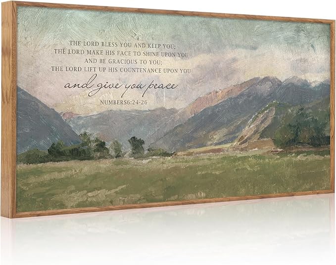 Aurlan Numbers 6:24-26 May The Lord Bless You Wall Art(40"x20"), Large Jesus Christian Bible Verse Scripture Canvas Artwork, Abstcat Watercolor Mountain Landscape Nature Decor for Home Dining Room Christ Gift-Ruum Studio Home