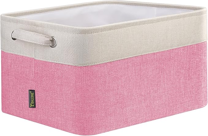 BALEINE 1 Pack Fabric Storage Bins for Shelves, Linen Storage Baskets for Organizing, Decorative Closet Bins for Clothes, Home (Pink, 12"x8"x8")-Ruum Studio Home