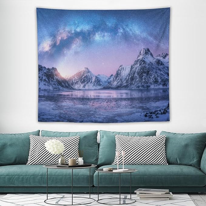 HZOHNAGO Mountain Tapestry Aurora Snow Mountain Sunset Pattern Printed Wall Tapestry Wall Hanging for Bedroom Living Room Dorm 60" W x 50" H-Ruum Studio Home