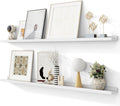 Solid Ash Wood Picture Ledge Shelf, Floating Shelves Set of 2, 56 Inch Long Large Ledge Shelves, Nursery Book Shelves Wall Mounted for Living Room Bedroom Kitchen Decor Kids Bookshelf, White-Ruum Studio Home