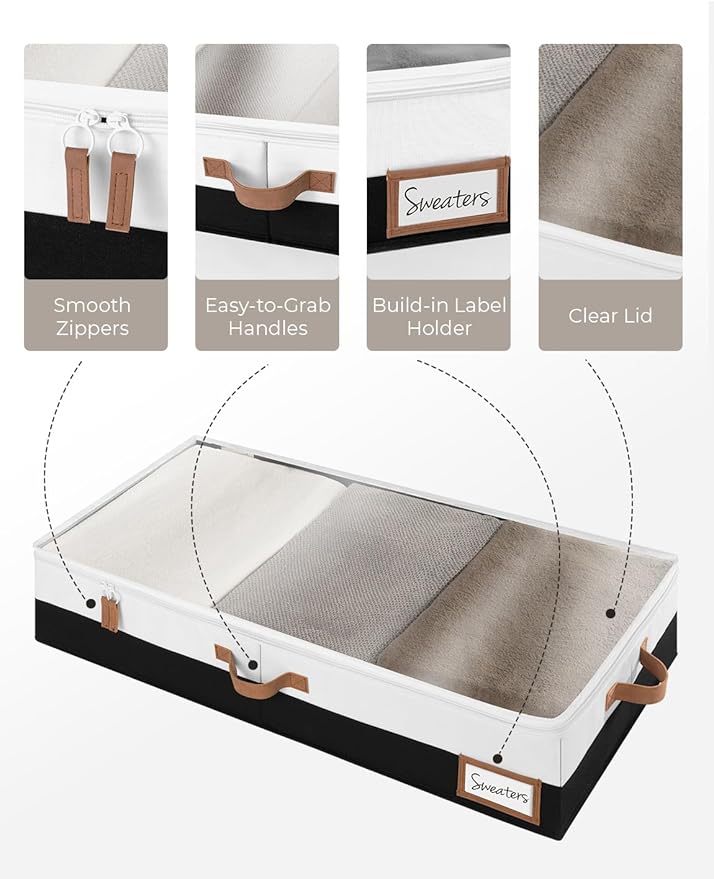 StorageWorks Large Under Bed Storage Containers with Handles and Label Holder, 2 Pack Ultra-thick Fabric Underbed Bins, Closet Organizer for Clothes, Blankets, Sweater-Ruum Studio Home