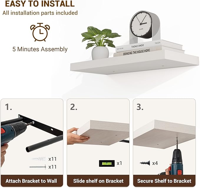 16 Inch Floating Shelves, 16"x9.25"x1.5" Inch Deep Floating Shelves for Wall, Wooden Shelves for Bathroom, Bedroom, Living Room, Cream White Oak-Ruum Studio Home