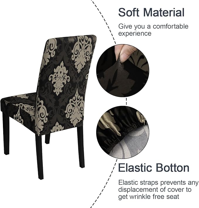 JQinHome Dining Chair Slipcover, High Stretch Removable Washable Chair Seat Protector Cover Set of 6,Chair Covers for Dining Room, Kitchen,Home Party,Wedding Ceremony(Luxe Black, 6PC)-Ruum Studio Home