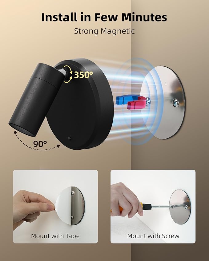 EZVALO Spotlights Indoor with Remote,5500mAh Rechargeable Picture Lights, Wireless LED Uplighting with Timer＆Dimmable, 3CCT,Mini Plant Spot Lights for Painting,Artwork,Accent Lighting(4Pack-Black)-Ruum Studio Home