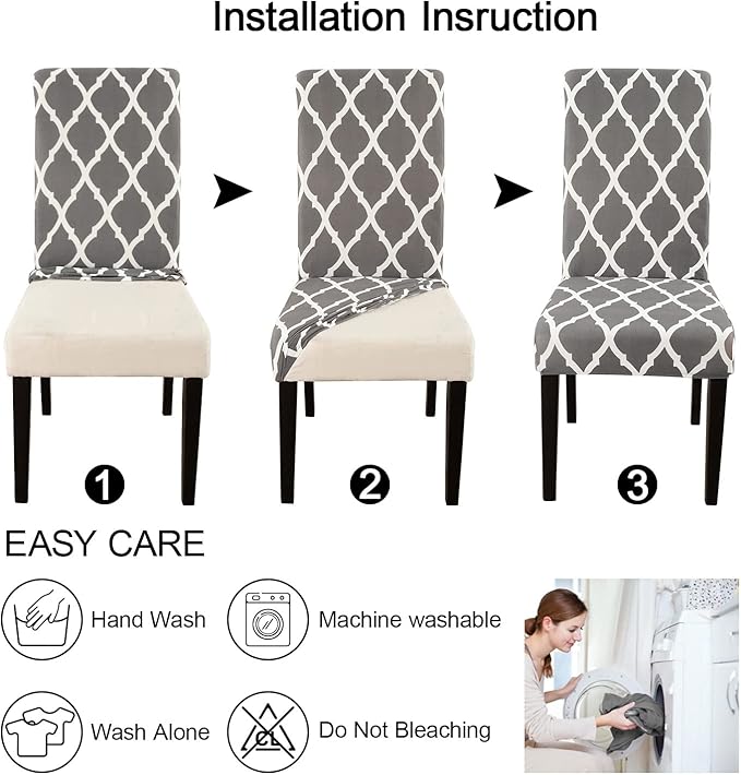JQinHome Dining Chair Covers Set of 4, High Stretch Removable Washable Parsons Chair Slipcover for Home Party Hotel Wedding Ceremony (Grey White)-Ruum Studio Home