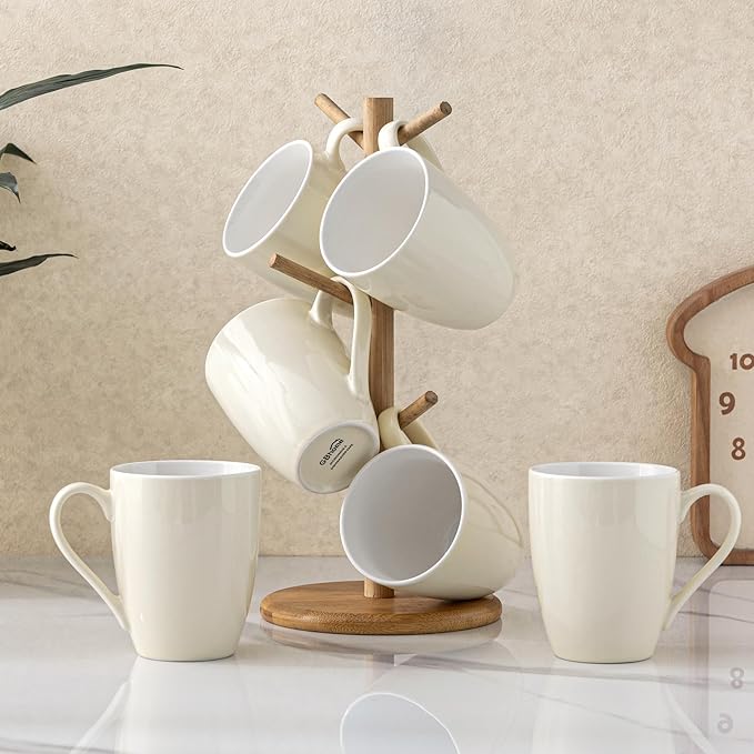GBHOME 16oz Coffee Mugs Set of 6, Large Ceramic Coffee Mugs for Man, Woman, Dad, Mom, Modern Coffee Mugs Set with handle for Tea/Latte/Cappuccino/Milk/Cocoa. Dishwasher&Microwave Safe,Beige-Ruum Studio Home