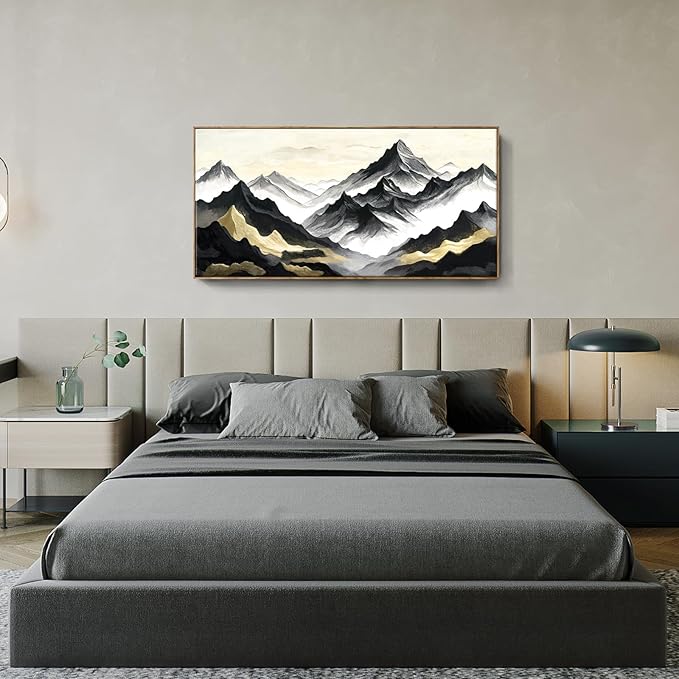 amatop Framed Extra Large Wall Art for Office Abstract Mountain Motivational Canvas Print Black and White Landscape Picture Zen Nature Giant Artwork for Contemporary Living Room Bedroom Decor 58x29 Inch-Ruum Studio Home