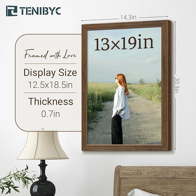 13x19 Picture Frame 3 Pack - Brown Woodgrain, Wood Photo Frame, HD Tempered Glass, Wall Gallery Poster Frame-Ruum Studio Home