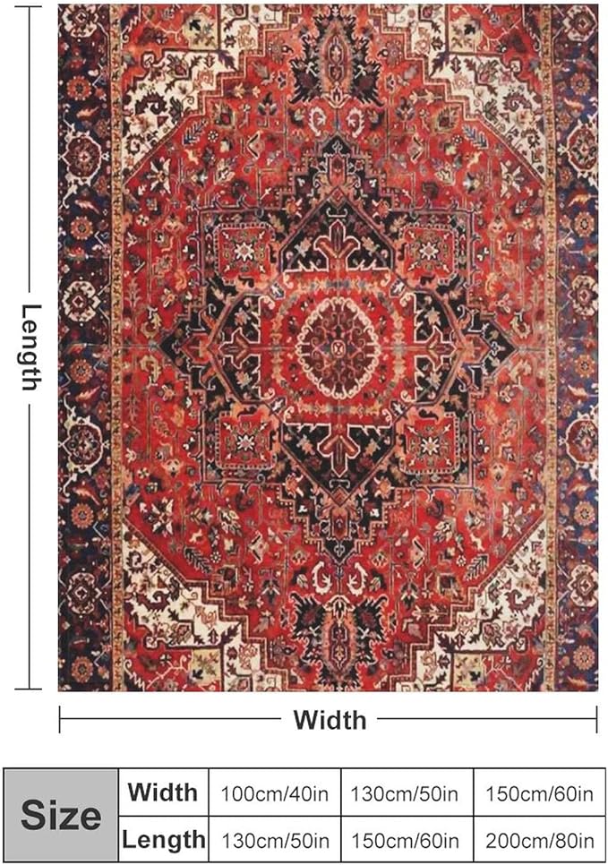 Heriz Antique Vintage Boho Persian Carpet Flannel Fleece Throw Blankets 50"X40" Lightweight Fluffy Winter Fall Blanket Cozy Soft Fuzzy Plush Home Decor for Couch Bed Sofa Bedroom Living Room Travel-Ruum Studio Home