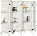 Room Divider with Shelves, Privacy Screen, Room Dividers and Folding Privacy Screens, 6 Panel Wood Temporary Wall Partition Separation Separator, White-Ruum Studio Home