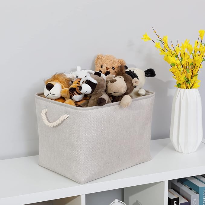 Bidtakay Large Fabric Storage Bins Beige Linen Closet Organizers Set of 2 Baskets for Shelves Clothes Bedroom 16x11.8x11.8 Inch Foldable Organization Baskets for Towels Blankets Storage Dog Toys-Ruum Studio Home