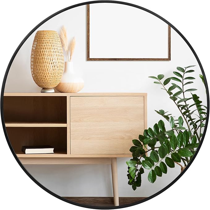 Fabuday Black Round Mirror for Wall 24 inch - Circle Mirror for Bathroom, Entryway, Living Room, Hallway, Vanity Decor, Big Matte Metal Frame Mirror-Ruum Studio Home