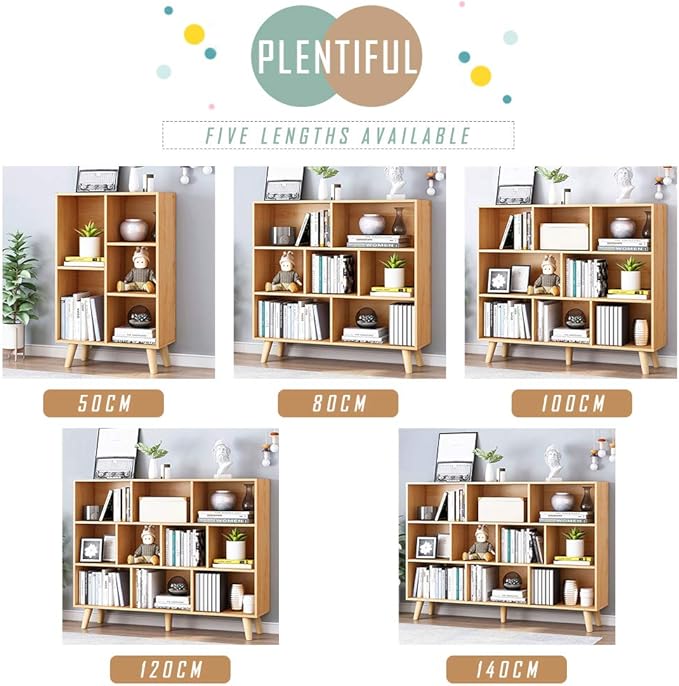 IOTXY Wooden Open Shelf Bookcase - 3-Tier Floor Standing Display Cabinet Rack with Legs, 5 Cubes Bookshelf, Pear Yellow-Ruum Studio Home