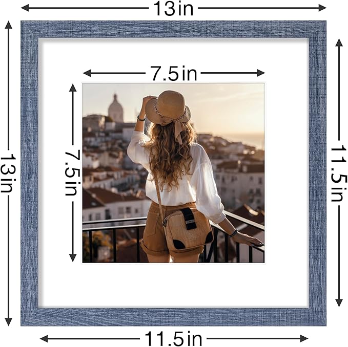 Vittanly 12x12 Picture Frames Set of 9, Shatter Resistant Plexiglass, Display 8x8 Pictures with Mat or 12x12 without Mat, Photo Frames for Wall Mount, Engineered Wood, Navy-Ruum Studio Home