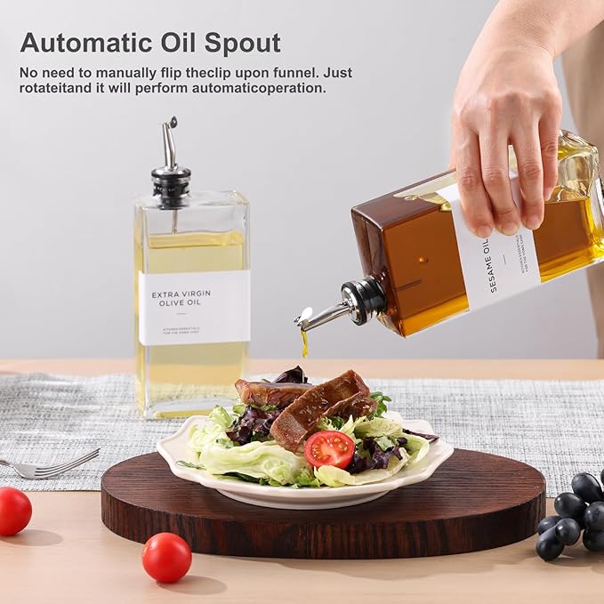 Olive Oil Dispenser Bottle for Kitchen, 3 Pack Glass Oil and Vinegar Dispenser Set, Elegant Book Design, Durable, Leak-Proof, Easy-Pour Spouts, Perfect for Kitchen, Dining Table (17oz)-Ruum Studio Home