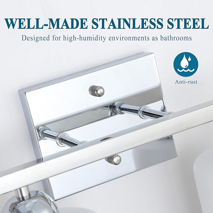 Stainless Steel Milk Glass Vanity Lights for Bathroom, 3 Light Chrome Bathroom Light Fixtures Over Mirror, Ceramic E26 Sockets Wall Mounted-Ruum Studio Home