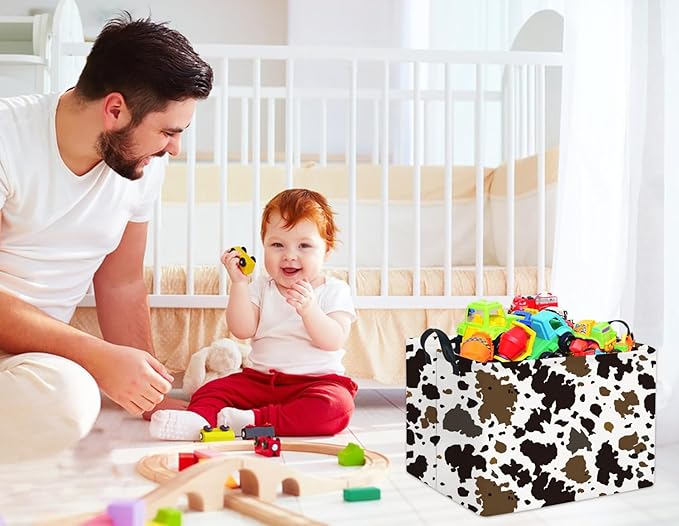HIYAGON Rectangular Cow Basket Kids Basket Baby Storage Bin Toy Basket Organizer Box for Boys Room Decor(Cow)-Ruum Studio Home