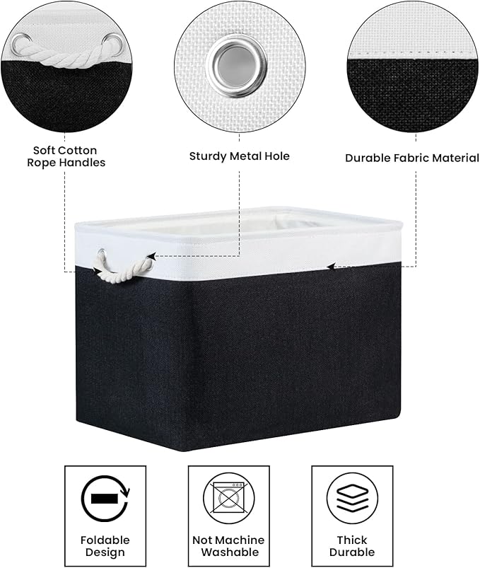 Bidtakay Black Storage Bins Storage Baskets for Shelves Decorative Basket Set of 2 Fabric Cloth Bins for Organizing 16x11.8x11.8 in Large Tall Baskets with Soft Handles for Home Office Living Room-Ruum Studio Home