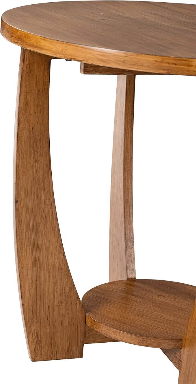 Rustic Farmhouse End Table with Storage Shelf, French Country Accent Side for Family, Dinning or Living Room, Small Spaces, Modern, Round, Vintage Caramel Brown Finish-Ruum Studio Home