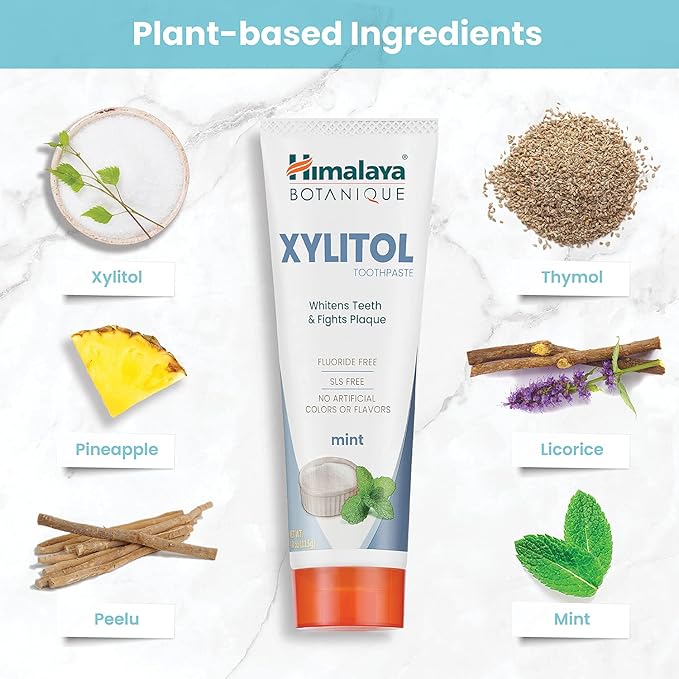 Himalaya Botanique Whitening Antiplaque Toothpaste with Xylitol, Fluoride Free, for Plaque Reduction & Gentle Whitening, 4 oz, 4 Pack-Ruum Studio Home