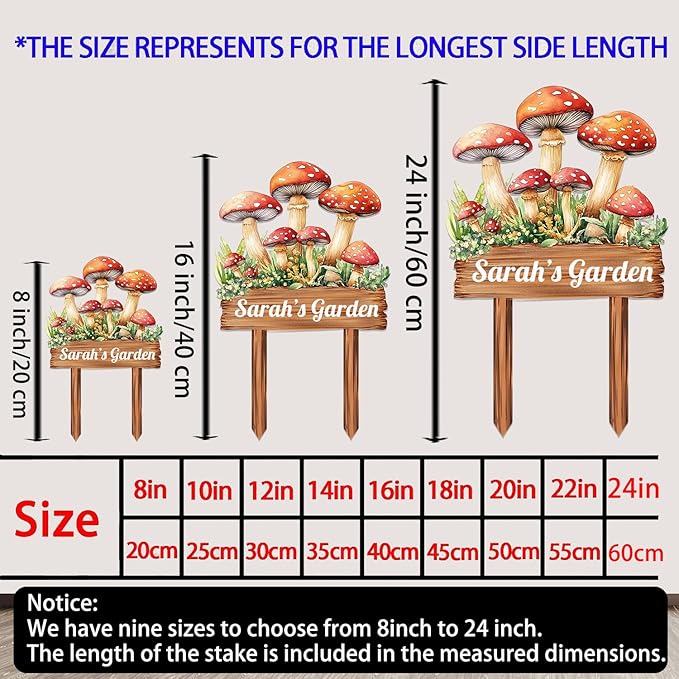 Personalized Mushroom Metal Sign with Stake,Custom Gardener Family Name Signs Outdoor Decor,Customized Flower Gardening Housewarming Gifts,Flowers Plaques for Patio Lawn Porch Backyard Farmhouse-Ruum Studio Home