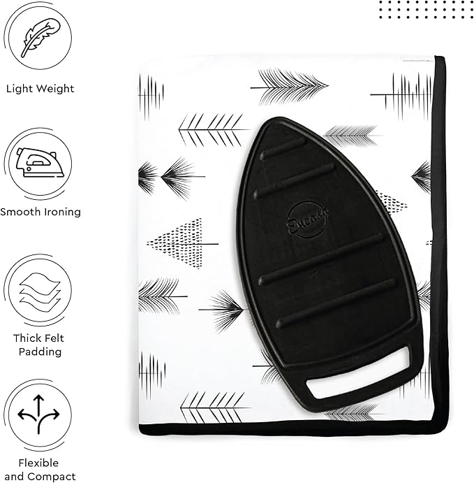 Encasa XO Ironing Mat/Pad (Large 48"x28") with 3mm Padding & Silicone Iron Rest for Steam Pressing on Tabletop or Bed - Heat Resistant, Portable, Quilting & Travel Blanket - Black Arrow-Ruum Studio Home