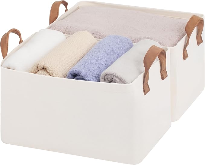 StorageWorks Storage Bins, Fabric Storage Bins for Shelves, Storage Baskets with Metal Frame, Closet Baskets and Bins with Handles, Natural Color, 2-Pack-Ruum Studio Home