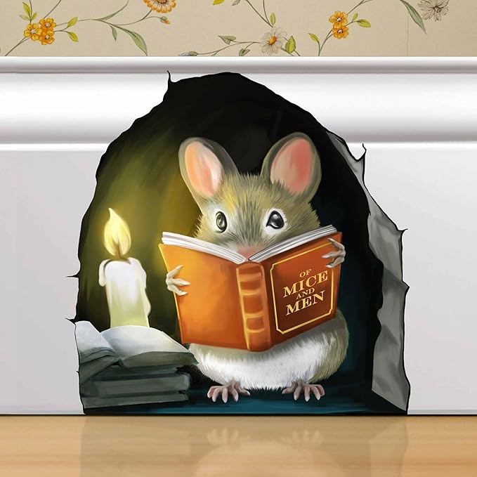 Mouse Reading Book, Wall Decor Sticker Decal, Kids Room, Classroom, Home, Bedroom, Bookcase, Book Lover, of Mice and Men, Children, Adorable, (Mouse Reading Book)-Ruum Studio Home