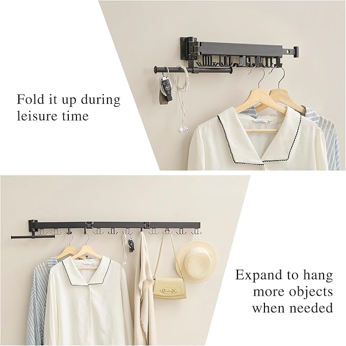 Wall Mounted Clothes Drying Rack,Drying Rack Clothing Wall Mount with Foldable Features(Tri-Fold),Space Saver,Wall Mounted Drying Rack for Laundry Balcony Bathroom (Black)-Ruum Studio Home