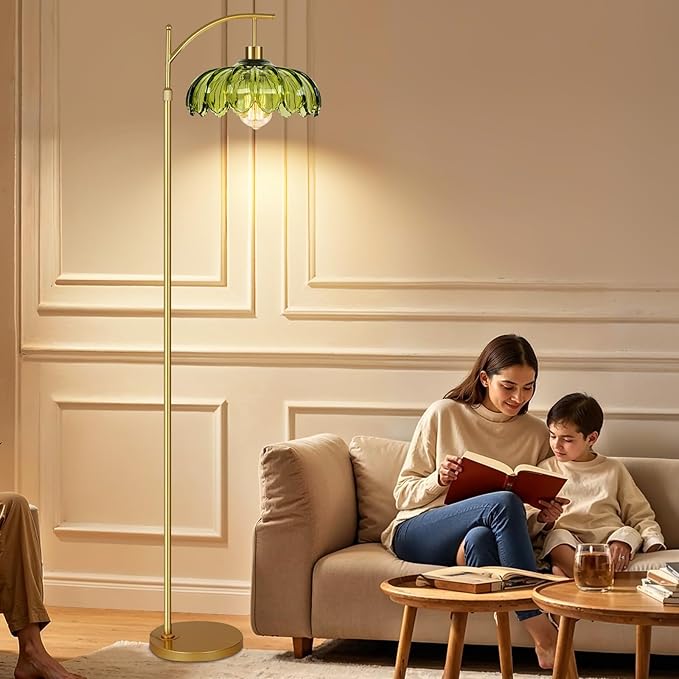 Gold Floor Lamps for Living Room Glass Vintage Floor Lamp with Remote Control,Dimmable Mid Century Modern Standing Lamp with 3 Color Temperature Tall Flower Lamp Brass Floor lamp for Bedroom Corner-Ruum Studio Home