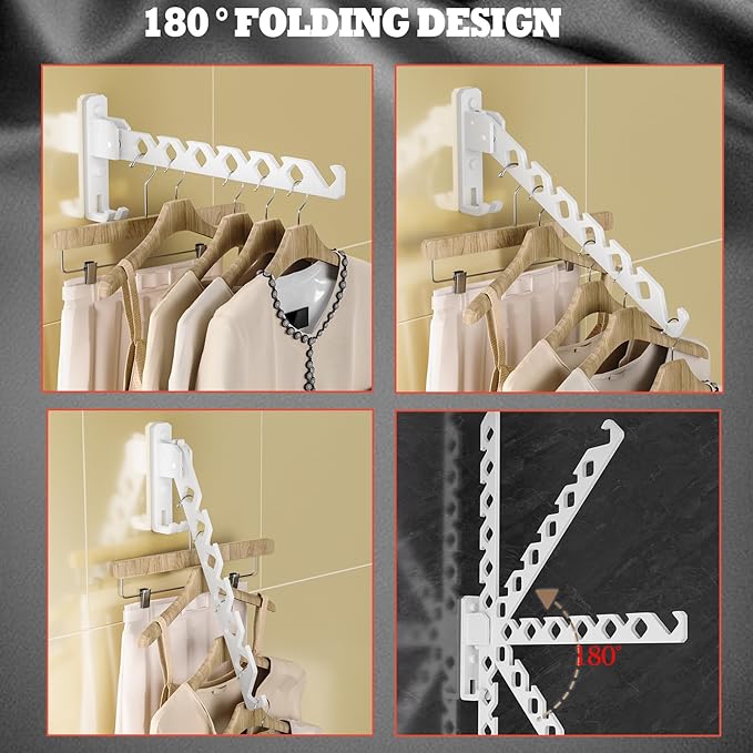 Dr.DJ Wall Mount Coat Hanger Holder White Clothes Drying Organizer Rack Garment Hooks Aluminium Retractable Folding Indoor Wall Mounted Hanger Space Saver for Laundry Room Bedroom White 2Pack-Ruum Studio Home
