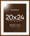 Homeforia 20x24 Picture Frame Brown, High End Dark Oak 20x24 Walnut Wooden Poster Frames with Mat 16x20, 20 x 24 Wood Frame Matted to 16 by 20, 24x20 Hanging Frames, Tempered Glass, Wall Kit, Set of 1-Ruum Studio Home