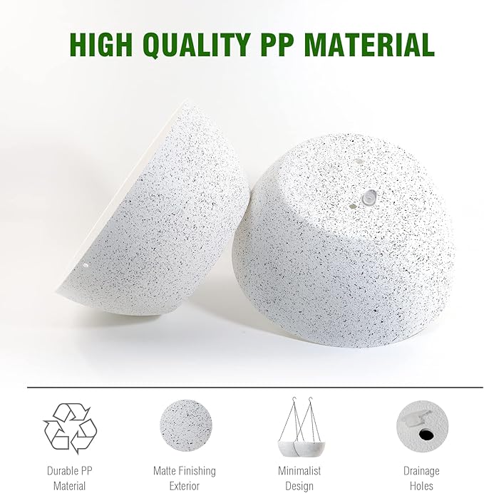 10 inch Hanging Planters for Outdoor Indoor Plants with Drainage Holes and Chain, 2 Pack Round Hanging Flower Plant Pots for Garden Home Porch Decor, Speckled White-Ruum Studio Home