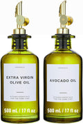 Green Glass Olive Oil Dispenser Bottle For Kitchen By Verpsace,Avocado Oil Dispenser Set, Modern Decor, Gold Kitchen Accessories for Home, Airbnb, Cafe (Gold, Set of 2)-Ruum Studio Home