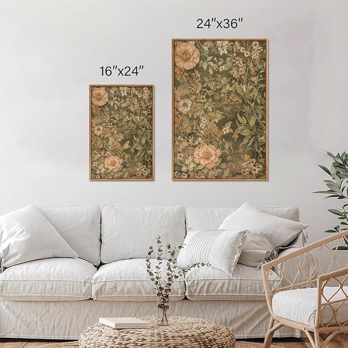 SIGNINART Vintage Floral Framed Canvas Wall Art Set of 3, Mid Century Modern Flowers Wall Decor, Neutral Botanical Artwork, Retro Wildflower Art Prints for Bedroom, Living Room, Office 24"x36"x3-Ruum Studio Home