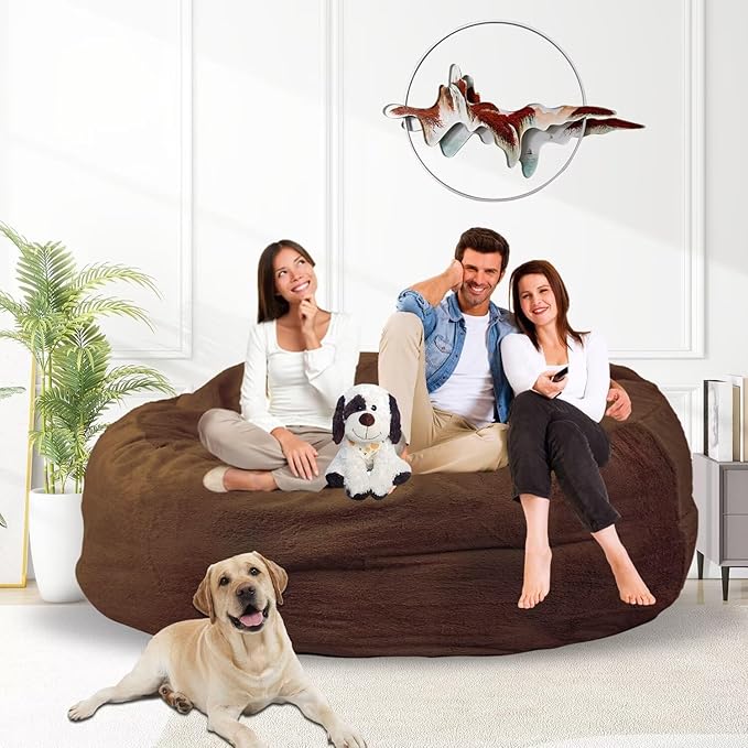 Bean Bag Chair for Adults 5FT,Soft Removable Cover for Teens/Girls Bedroom,Fluffy Giant Round Floor Beanbag Lounger Chairs (No Filler,Deep Coffee)-Ruum Studio Home